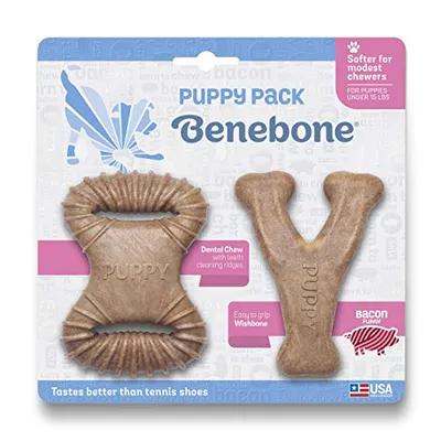 Benebone - Puppy Chew Toy - Puppy 2 Pack Bacon Dental Chew & Wishbone