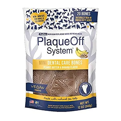 PlaqueOff - Dog Dental Bones - Mini Peanut Butter & Banana