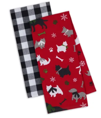 Design Imports - Dish Towel Set - Christmas Dogs Silhouette