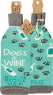 Primitives by Kathy - Bottle Cover - Dogs & Wine