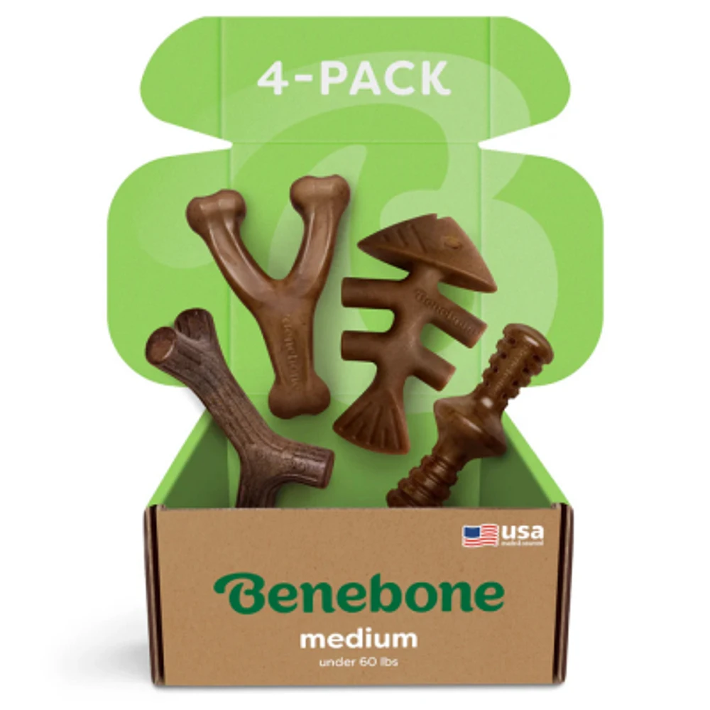 Benebone - Dog Dental Chew Toy - Medium 4 Pack Holiday Box