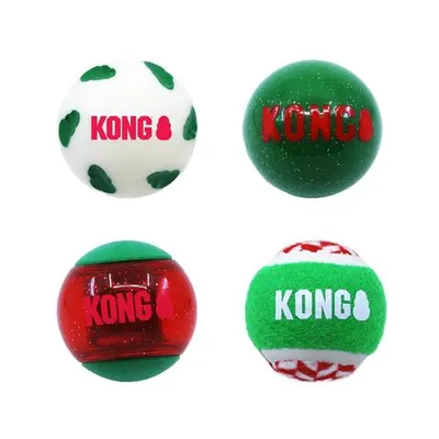 KONG Holiday - Dog Toys - Holiday Occassions Balls 4 Pack
