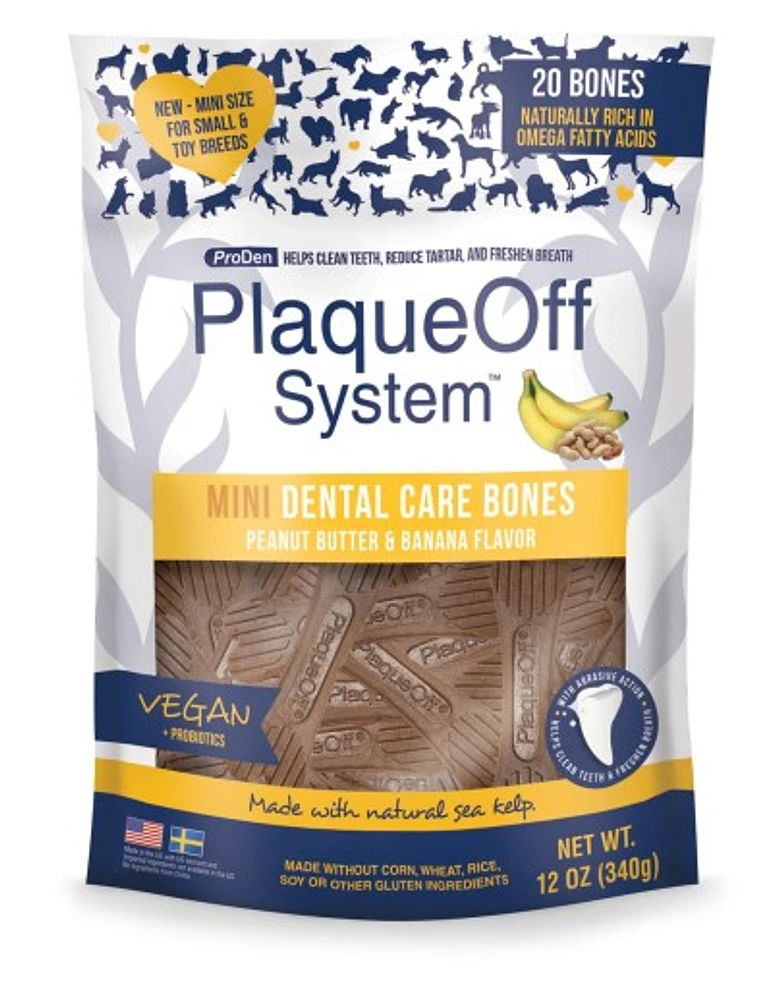 PlaqueOff - Dog Dental Bones - Mini Peanut Butter & Banana