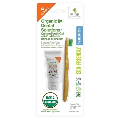 Pure and Natural Pet - Pet Dental Care - Organic Dental Solutions CanineTooth Gel with Eco-Friendly Bamboo Toothbrush