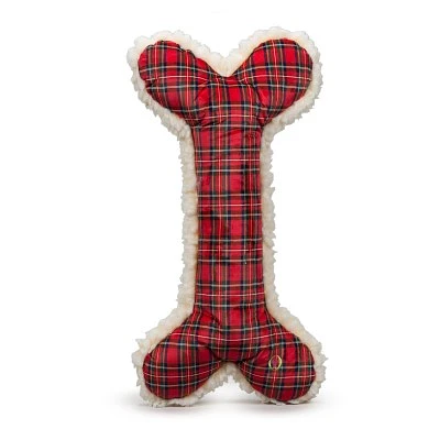 HuggleHounds - Dog Toy - Christmas Fleece & Tartan Bone