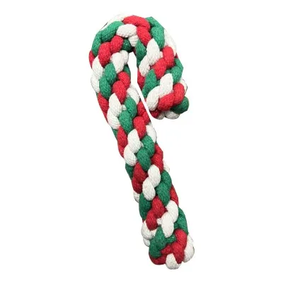 HuggleHounds - Dog Toy - Christmas Cotton Rope Candy Cane Red,  White,  & Green