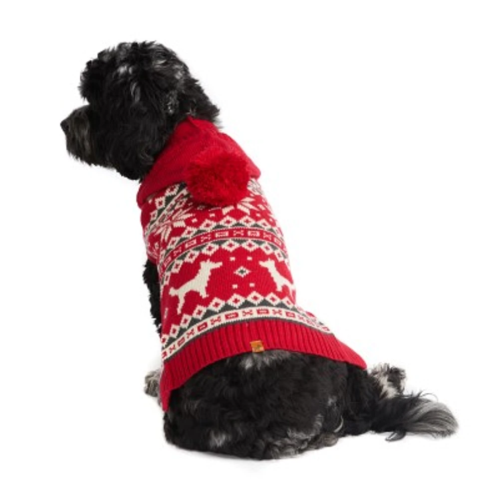 Hotel Doggy - Dog Sweater - Hooded Fairisle Christmas Sweater with Pom Pom