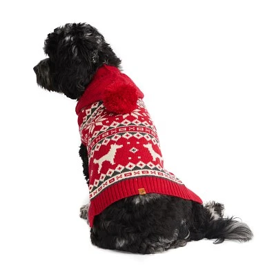 Hotel Doggy - Dog Sweater - Hooded Fairisle Christmas Sweater with Pom Pom