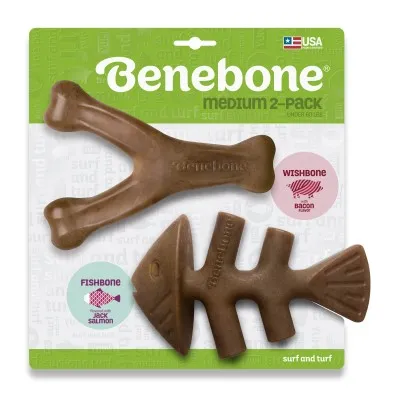 Benebone - Dog Chew Toy - Fish Bone & Bacon Wishbone