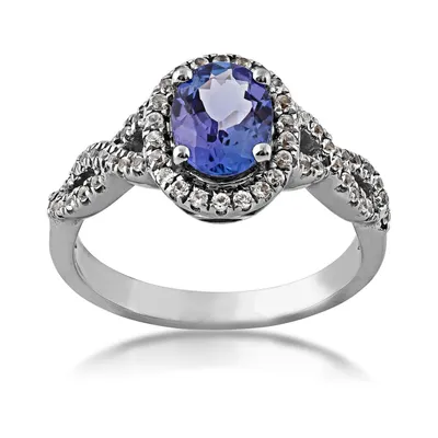 Oval Tanzanite and Created White Sapphire Ring Sterling Silver - GS00138R-R1407306