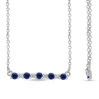 Kallati Round Sapphire & Diamond Accent Bar Necklace in 14K White Gold