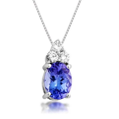 Oval Tanzanite and 1/5 ct. tw. Diamond Pendant in 14K White Gold