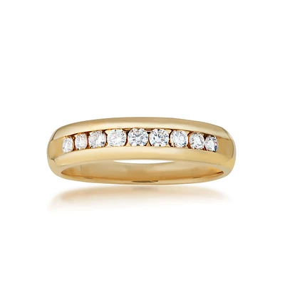 Men's 1/2 ct. tw. Round Brilliant Machine Set Diamond Wedding Band Polished 10K Yellow Gold - FR0429FG@YG