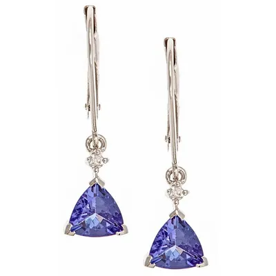Tanzanite Trillion Cut and .03 ct. tw. Diamond Accent Dangle Earrings in 10K White Gold