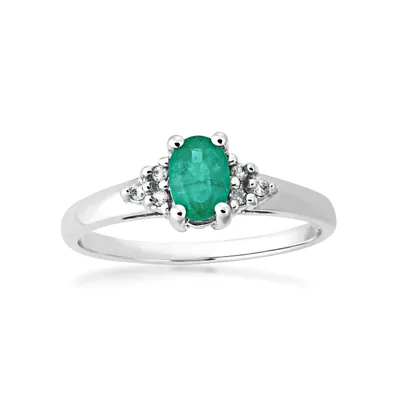 Genuine Oval Shaped Emerald and .05 ct. tw. Diamond Ring 10K White Gold