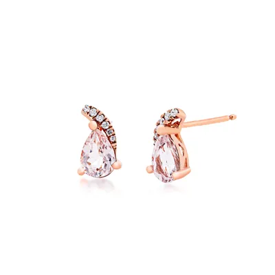 Pear Shaped Morganite Earrings with .06 ct. tw. Diamond Accents in 10K Pink Gold - GJ17601E