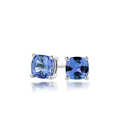 Tanzanite Cushion-Cut Stud Earrings in 10K White Gold