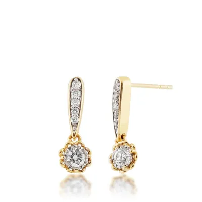 1/3 ct. tw. Diamond Drop Earrings with Scalloped Halo in 10K Yellow Gold - 034E4027541Y0