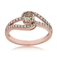 Mocha Lux 7/8 ct. tw. Cushion & White Diamond Bypass Split Shank Engagement Ring 14K Pink Gold