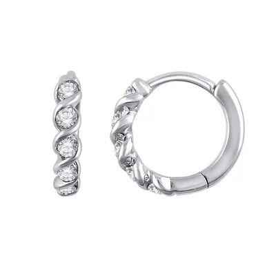 1/10 ct. tw. Round Diamond Hoop Earrings with Twisted Gold Border Design in 10K White Gold