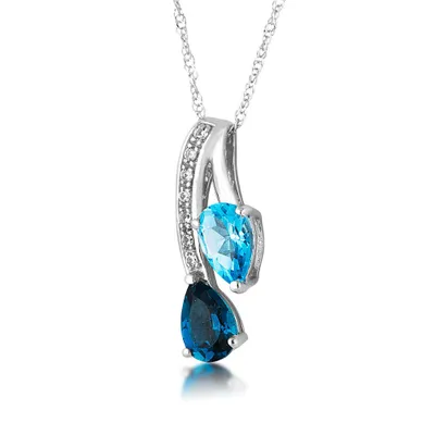 Genuine Pear Shaped Blue & White Topaz Pendant in 10K White Gold - P238913W0J935