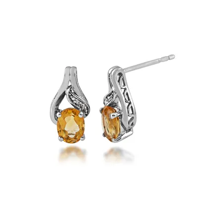 Oval Citrine and Diamond Accent Earrings in Sterling Silver - ZE2110SB00-8