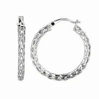 2x18mm Diamond Cutout Hoop Earrings in Sterling Silver 