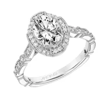 ArtCarved Vintage 1/4 ct. tw. Oval Diamond Semi-Mount Engagement Ring with Milgrain Detailing 14K White Gold- 31-VZ826DVS-E