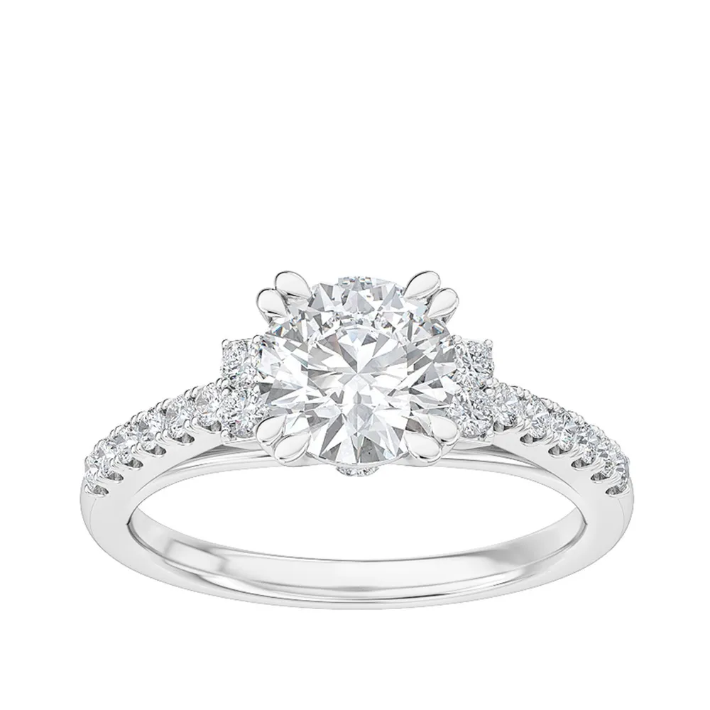 Adamante 1-1/2 ct. tw. Lab-Grown Round Brilliant Engagement Ring with Side Diamond Accents and Band 14K White Gold - LGARE15577HS214W@150