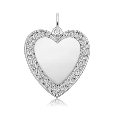 Scrolled Border Heart Charm in Sterling Silver