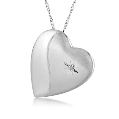 Heart Shaped Locket with Brushed & Polished Sterling Silver Detailing  - 10144DFSS