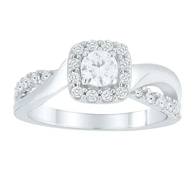 Natural / ct. tw. Round Brilliant Diamond Halo Twist Engagement Ring 14K Gold