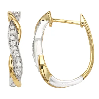 1/4 ct. tw. Diamond Pave Oval Twist Hoop Earrings in 10K Two-Tone White & Yellow Gold - ER1134-TT@