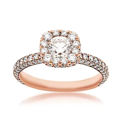 1-7/8 ct. tw. Round Brilliant Diamond Engagement Ring with Pave Halo & Band 14K Pink Gold - YX15R1810F031