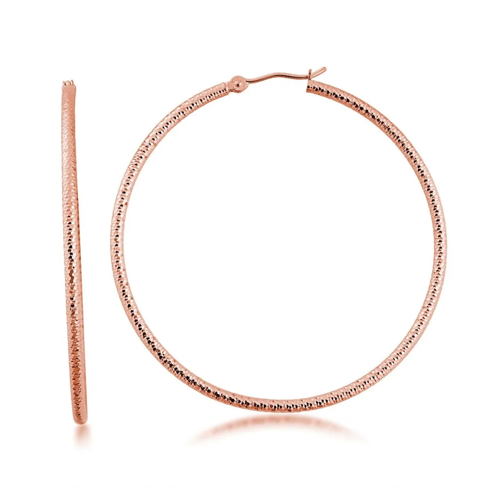 2x50mm Textured Hoop Earrings in 14K Gold