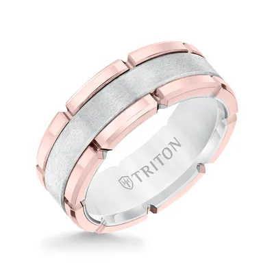 Men's Triton 8MM White and Pink Tungsten Wedding Band - 11-5252RHC