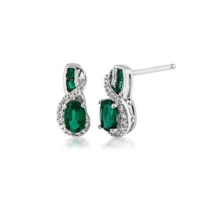 Created Oval Emerald and White Sapphire Earrings in Sterling Silver - ZE4703SB00309-CREM