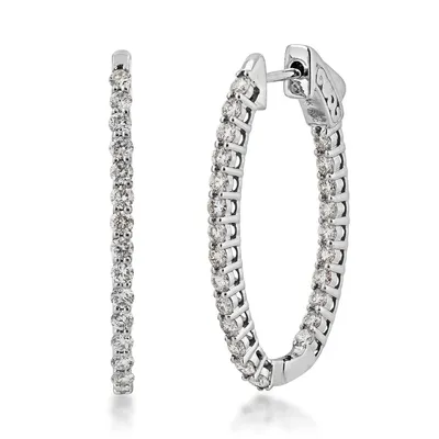 ct. tw. Diamond Inside Out Oval Hoop Earrings in 14K Gold