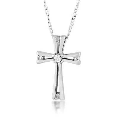 1/10 ct. tw. Channel Set Diamond Cross Pendant in 10K White Gold - WHPD2919