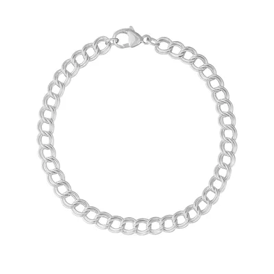 7" Petite Double Link Dapped Curb Charm Bracelet in Sterling Silver