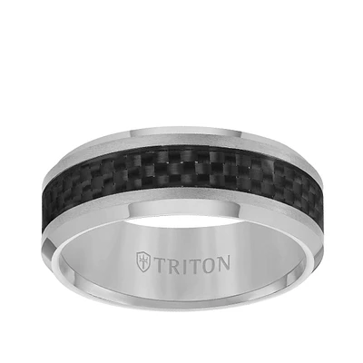 Triton Men's Carbon Fiber Inlay Wedding Ring Tungsten Carbide