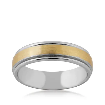 Benchmark Men's 6.0mm Wedding Band with Brushed Center 14K Yellow and White Gold - ALCF17603114K