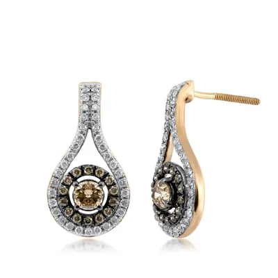 Mocha Collection 9/10 ct. tw. Mocha Diamond Double Halo Drop Earrings in 10K Yellow Gold