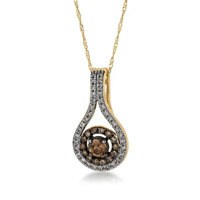 Mocha Collection 3/8 ct. tw. Mocha & White Diamond Floating Halo Pendant in 10K Yellow Gold