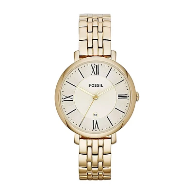 Fossil Ladies' Jacqueline Quartz Gold-Tone Stainless Steel Watch with Champagne Dial