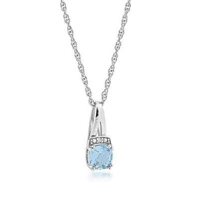 Genuine Cushion Cut Aquamarine & Diamond Fashion Pendant in Sterling Silver - FN30425AQ