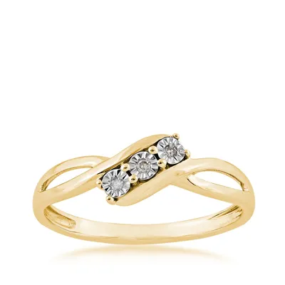 3-Stone Diamond Promise Ring with Miracle Plate Halos 10K Yellow Gold