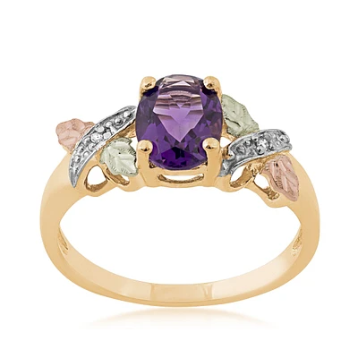 Black Hills Gold Oval Amethyst & Diamond Accent Ring 10K Yellow