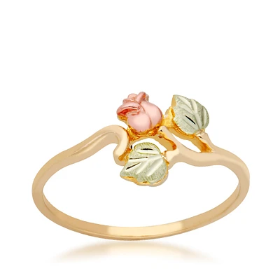 Black Hills Gold Rose Flower Ring 10K Yellow