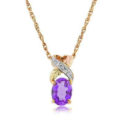 Black Hills Gold Oval Amethyst & Diamond Accent Twist Pendant in 10K Yellow Gold